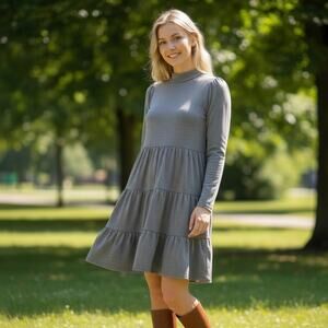 Ann Taylor Fit & Flare Dress Mock Neck Tiered Minimalist